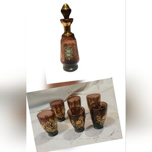 🧹 Antique Bohemian Czech Amethyst Gold Trim Glass Decanter Set